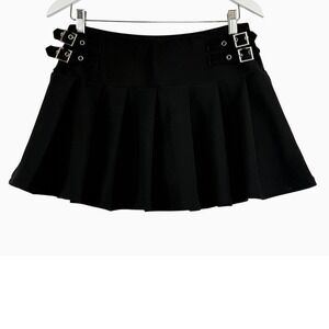 Free Haven Juniors L Black Pleated Double Buckle Mini Skort Y2K Grunge Punk 💜